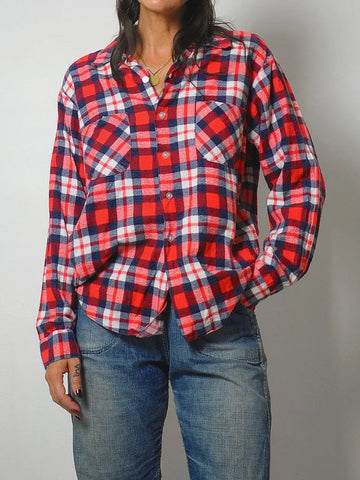 1970's Soft Red Plaid Flannel