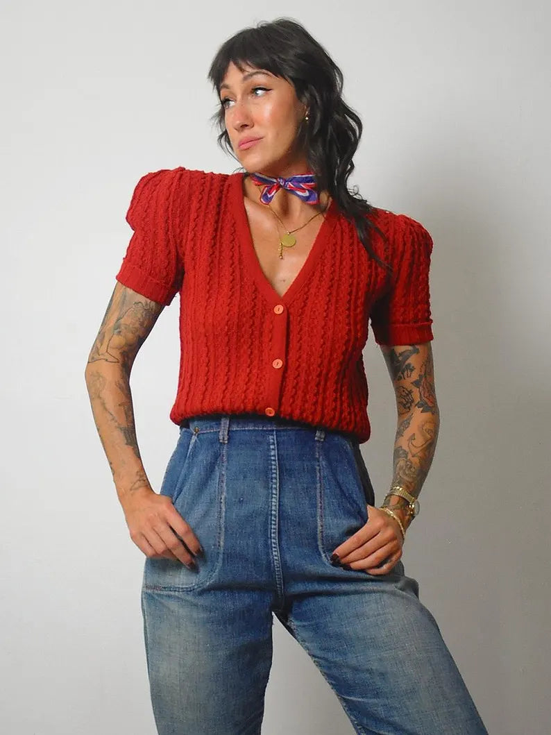 1940's Cranberry Cropped Cardigan