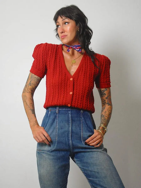 1940's Cranberry Cropped Cardigan