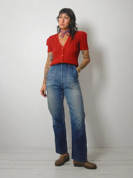 1940's Cranberry Cropped Cardigan
