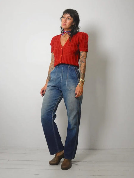 1940's Cranberry Cropped Cardigan