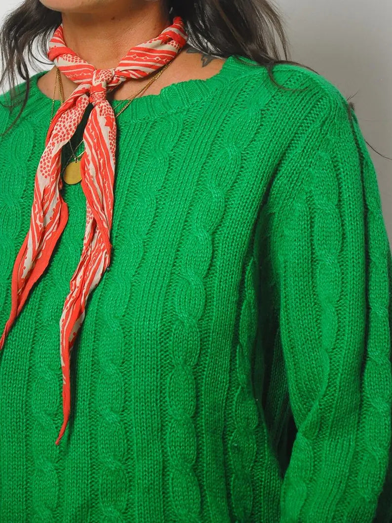 Kelly Green Cableknit sweater NOIROHIO VINTAGE