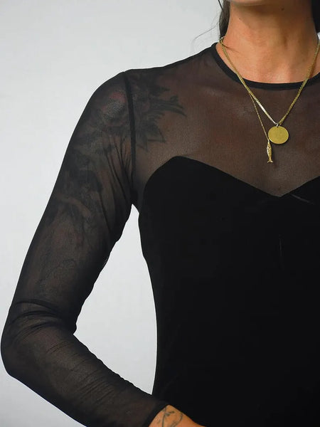1990's Mesh Sleeve Velvet Dress