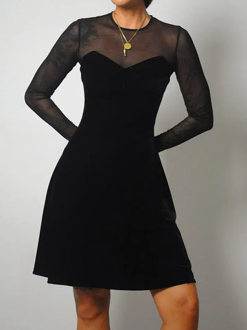 1990's Mesh Sleeve Velvet Dress