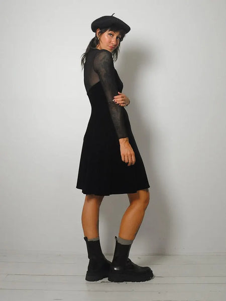 1990's Mesh Sleeve Velvet Dress
