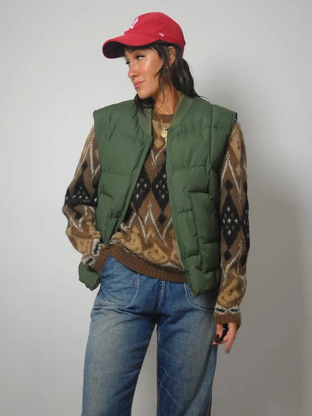 70's Forest Green Puffer Down Vest