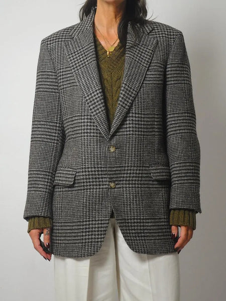 80's Gray Houndtooth Wool Blazer