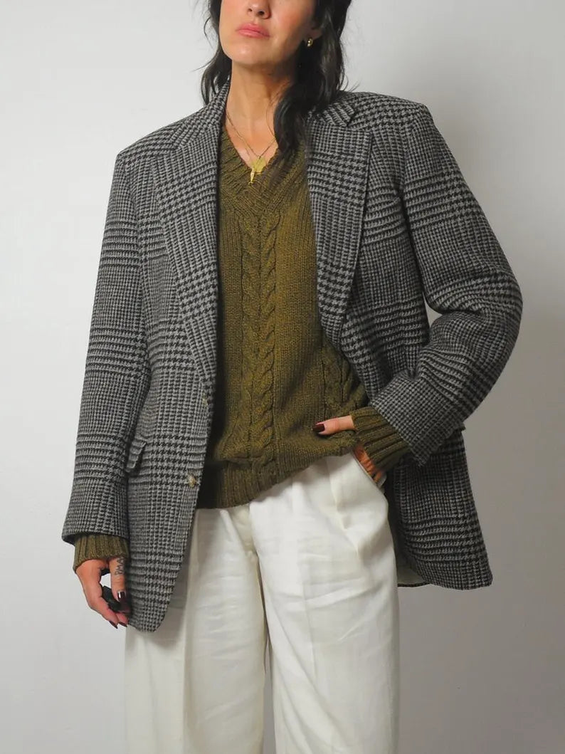 80's Gray Houndtooth Wool Blazer
