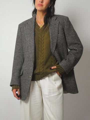 80's Gray Houndtooth Wool Blazer