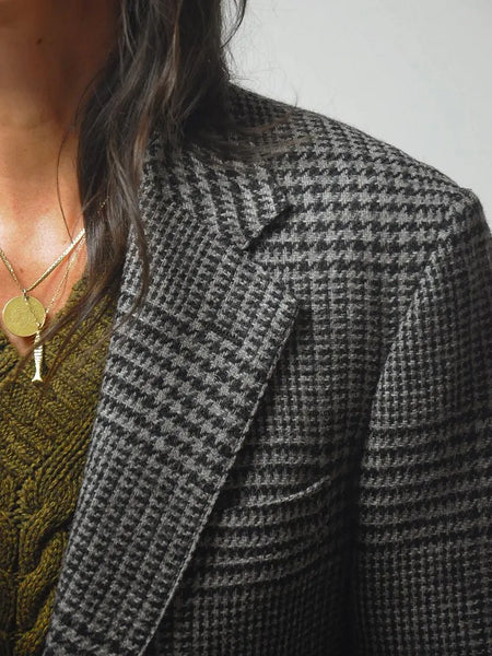 80's Gray Houndtooth Wool Blazer