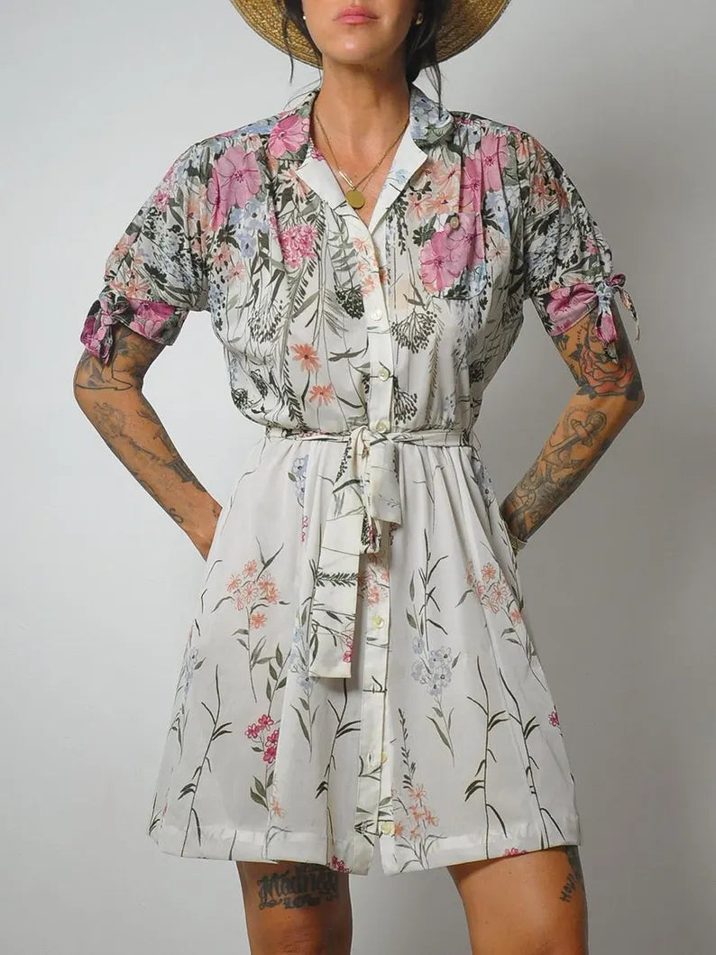 1970s Garden Floral Mini Dress
