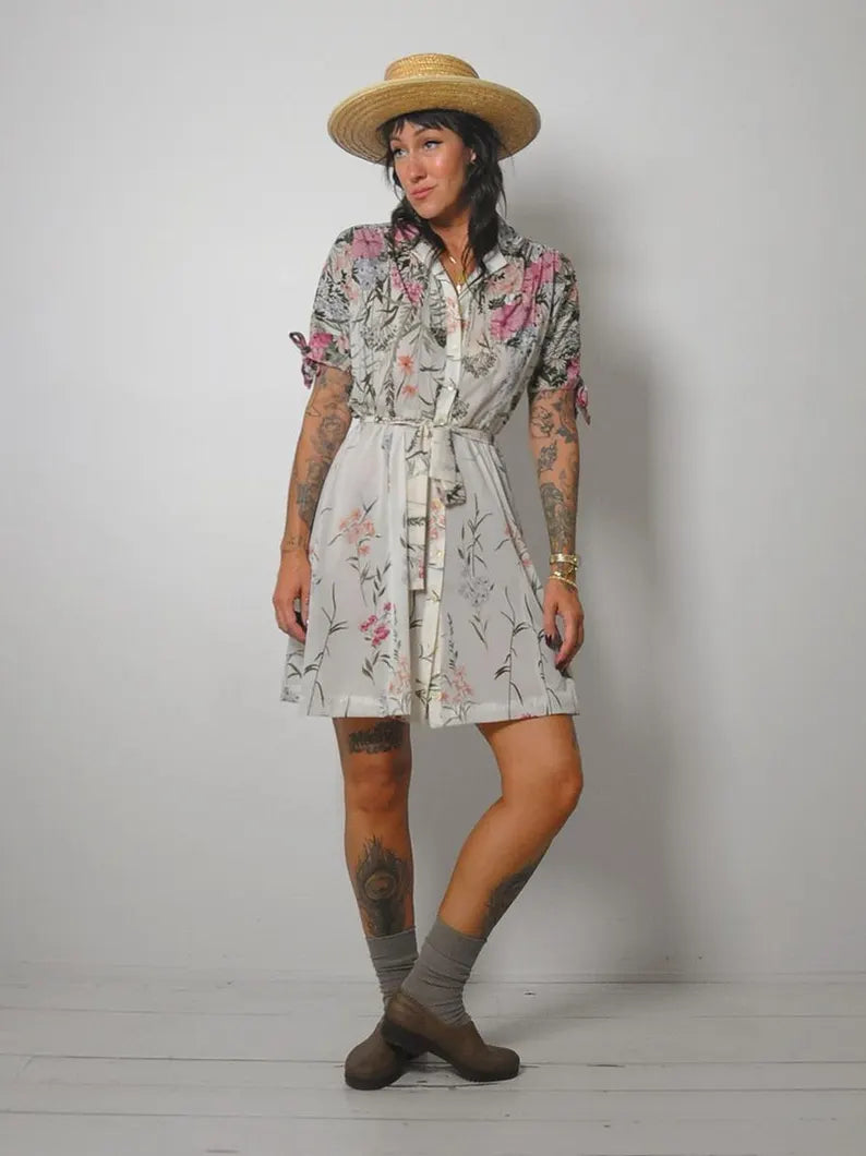 1970s Garden Floral Mini Dress
