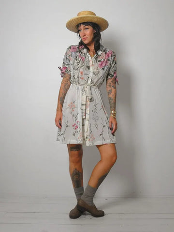 1970s Garden Floral Mini Dress