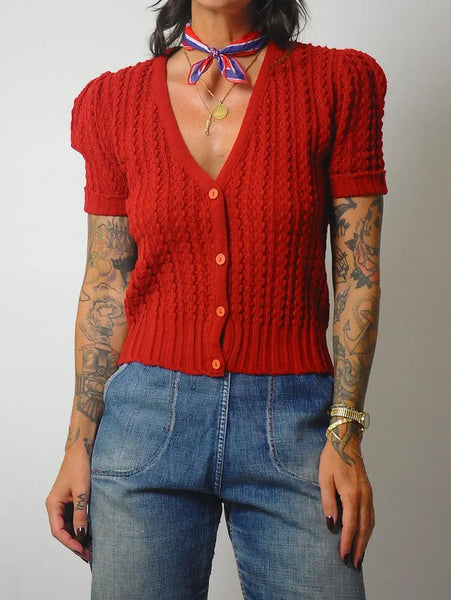 1940's Cranberry Cropped Cardigan