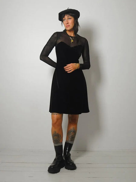 1990's Mesh Sleeve Velvet Dress
