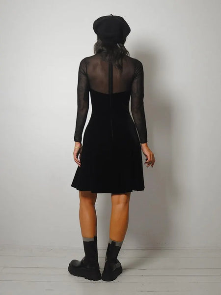 1990's Mesh Sleeve Velvet Dress