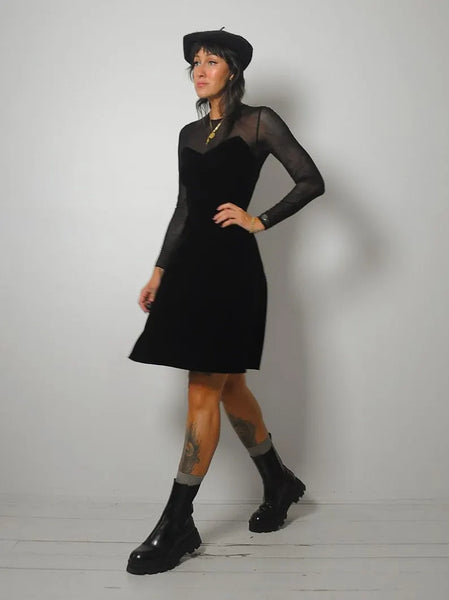 1990's Mesh Sleeve Velvet Dress