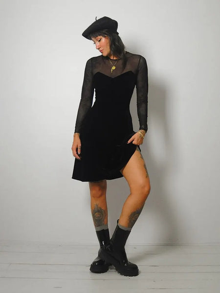 1990's Mesh Sleeve Velvet Dress