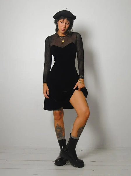 1990's Mesh Sleeve Velvet Dress