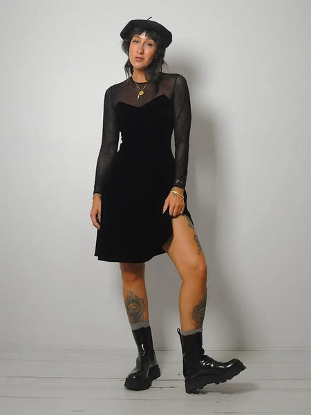 1990's Mesh Sleeve Velvet Dress