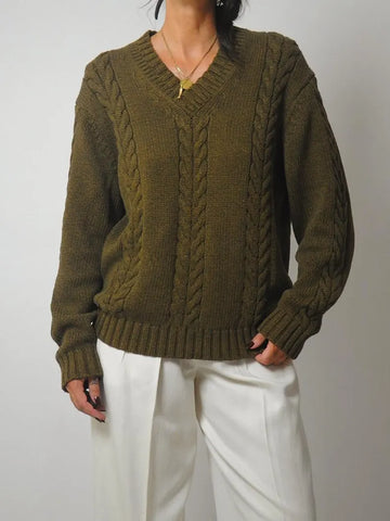 Olive Cotton Cableknit sweater