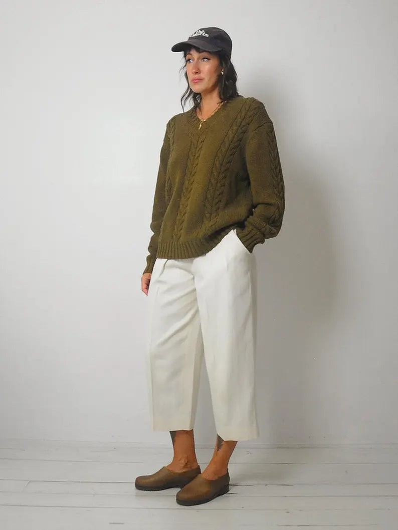 Olive Cotton Cableknit sweater