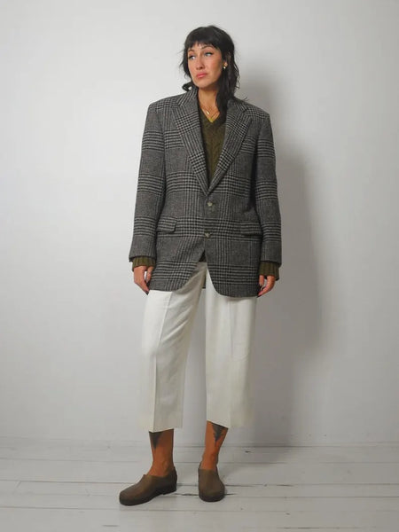 80's Gray Houndtooth Wool Blazer