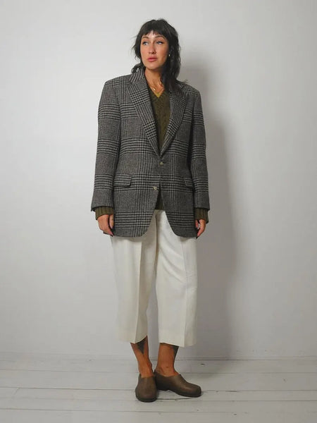 80's Gray Houndtooth Wool Blazer