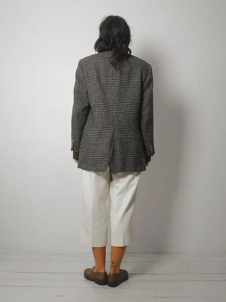 80's Gray Houndtooth Wool Blazer
