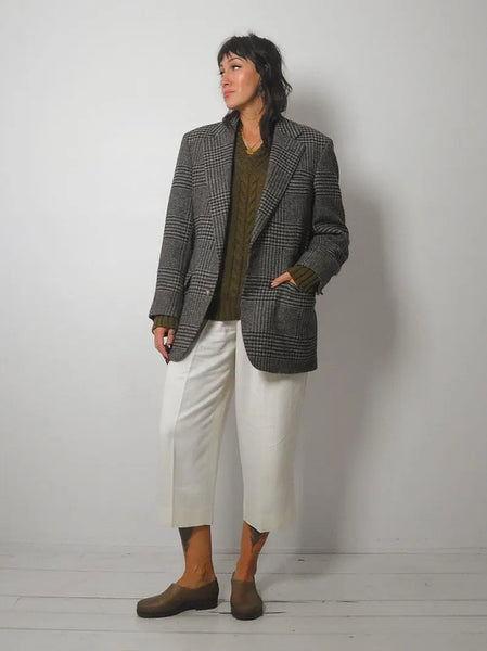 80's Gray Houndtooth Wool Blazer