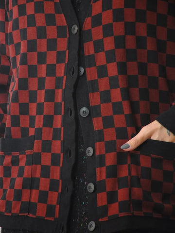 Draped Checkerboard Cardigan