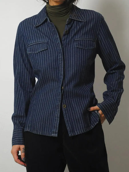 80's Pinstriped Denim Shirt