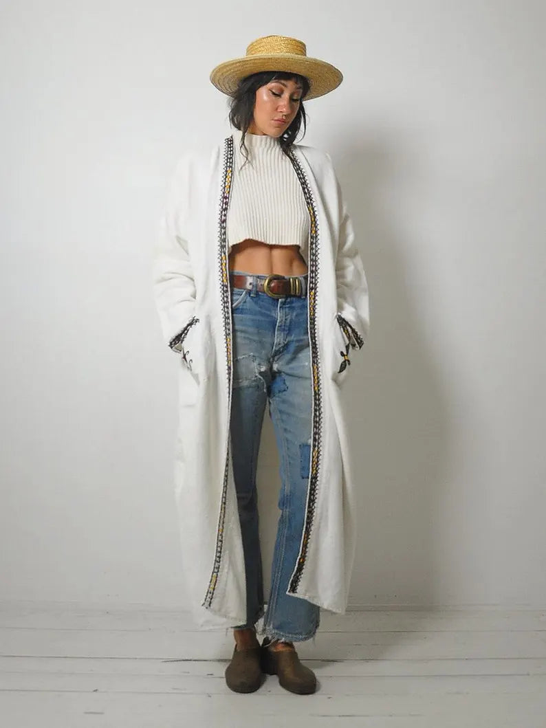1970's Muslin Embroidered Duster Coat