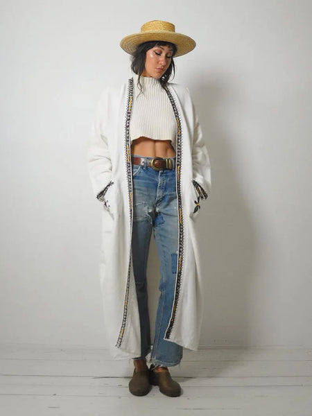 1970's Muslin Embroidered Duster Coat