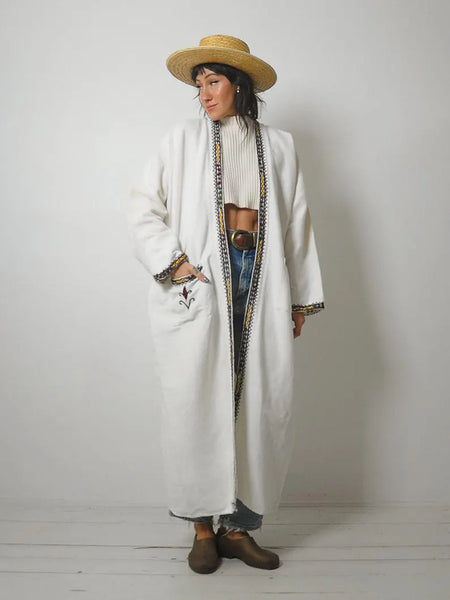 1970's Muslin Embroidered Duster Coat