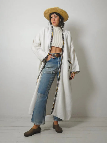 1970's Muslin Embroidered Duster Coat