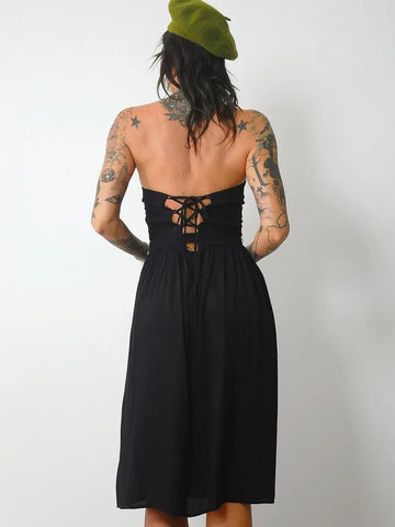 1980's Strapless Corset tie Dress