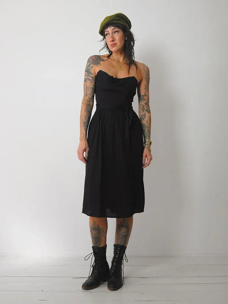 1980's Strapless Corset tie Dress