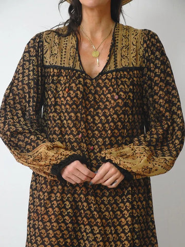 1970's Floral India Cotton Tent Dress