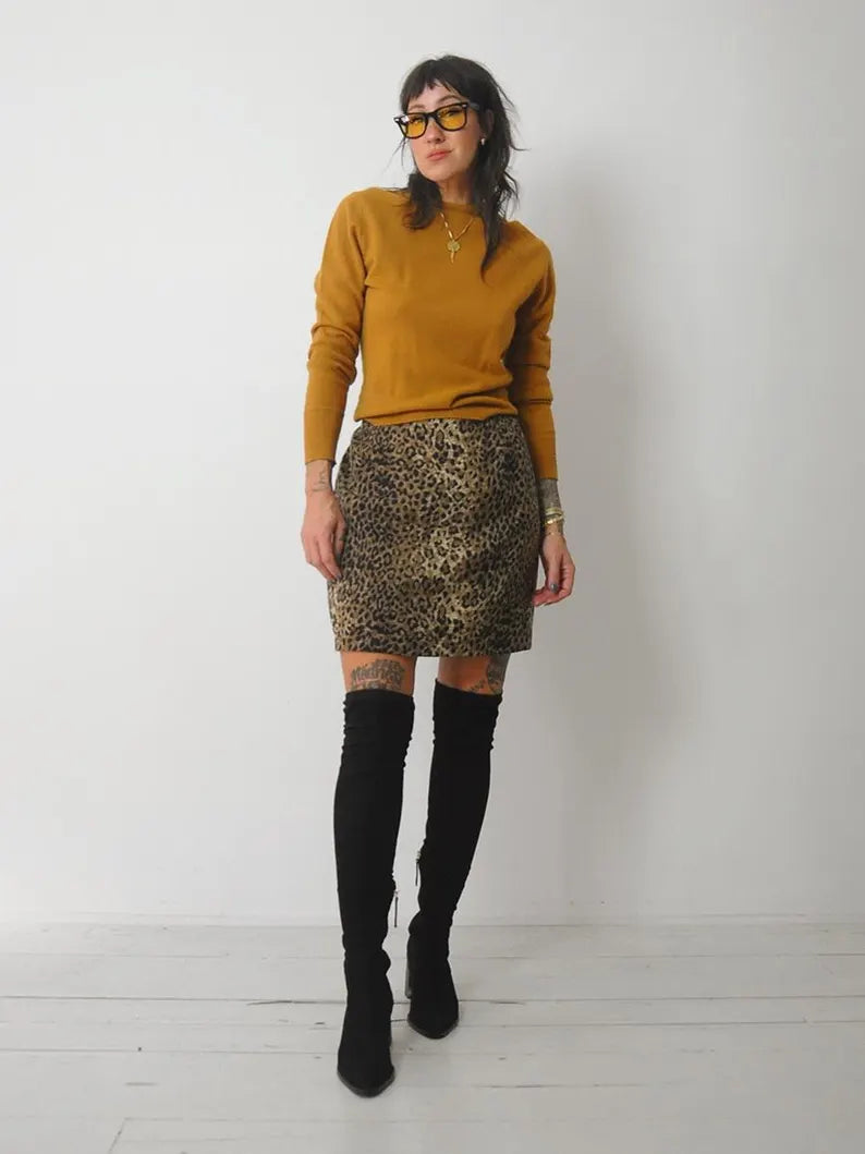 90's Deadstock Silk Leopard Skirt