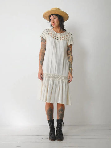 1970's Crochet Gauze Tent Dress