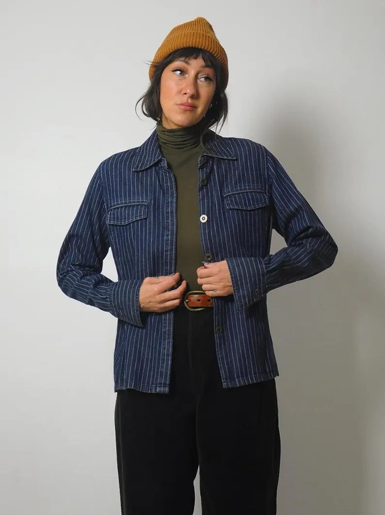 80's Pinstriped Denim Shirt