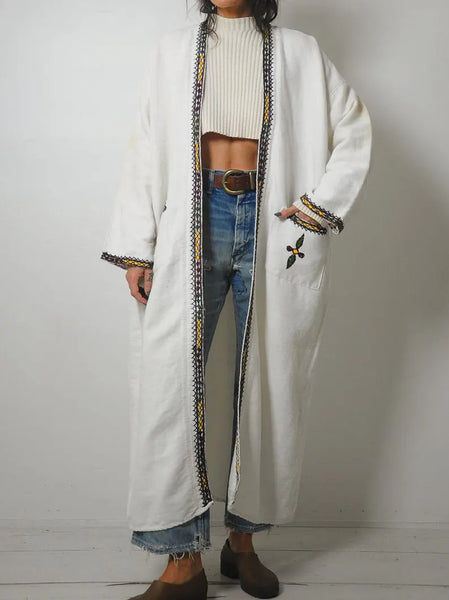 1970's Muslin Embroidered Duster Coat