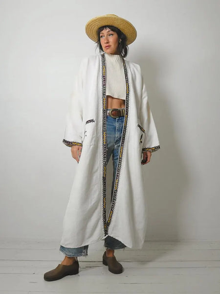 1970's Muslin Embroidered Duster Coat