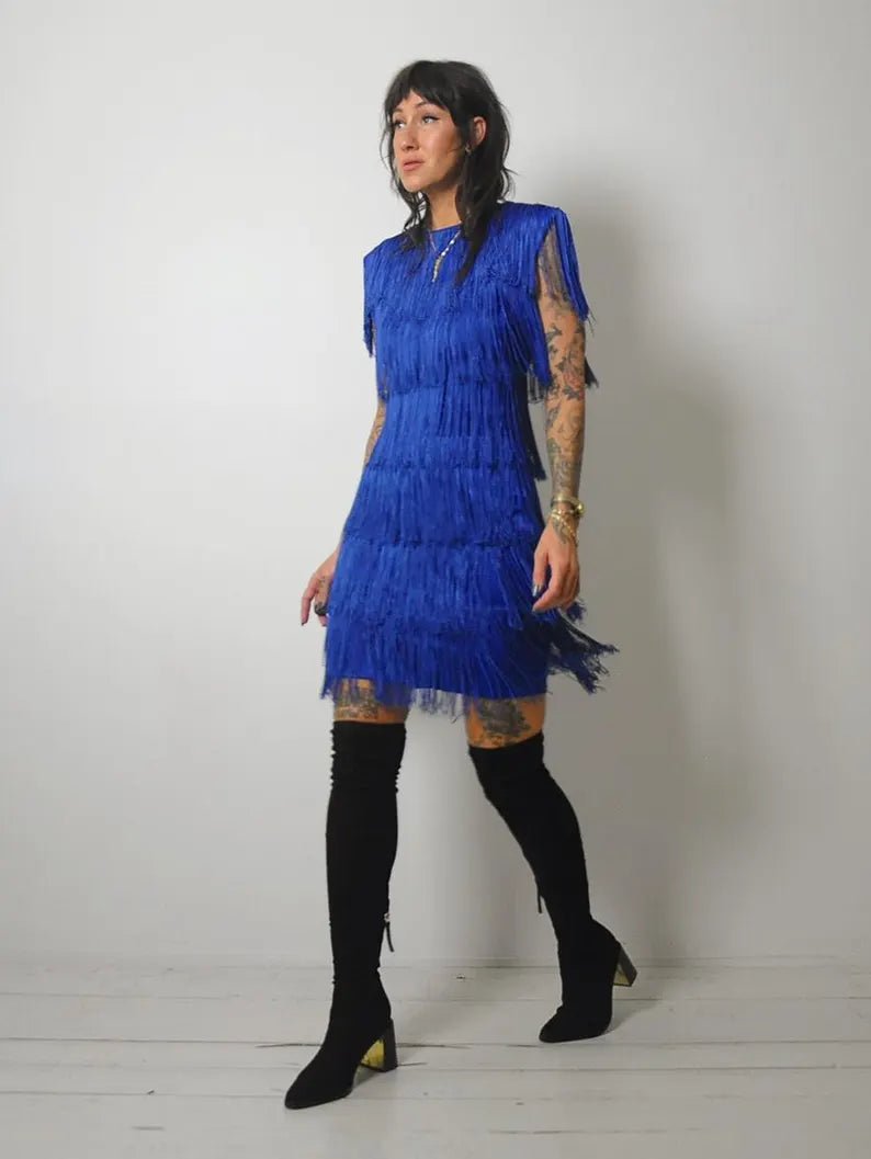 1980's Cobalt Fringe Flapper Mini dress