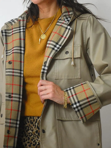 1980's Plaid Lined Hooded Raincoat