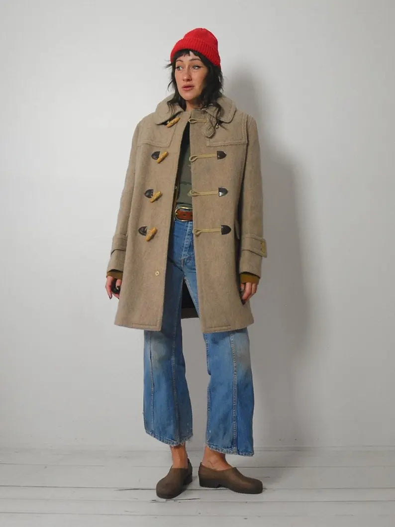 1970's Oatmeal Wool Duffle Peacoat