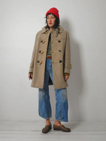 1970's Oatmeal Wool Duffle Peacoat