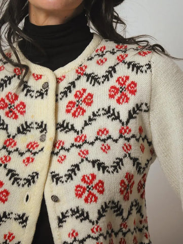1970's Handknit Floral Cardigan