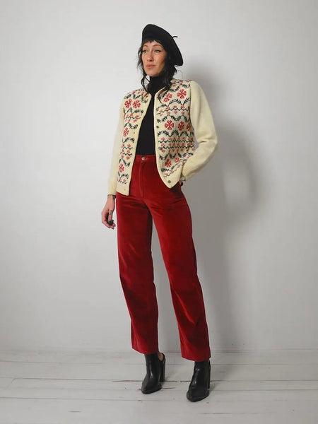 1970's Handknit Floral Cardigan